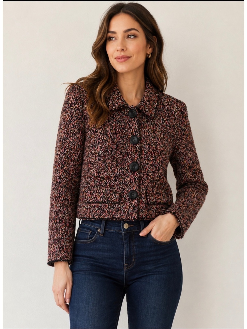 Willow by Anthropologie Tweed Multi Color Cropped Blazer Women’s Size S
